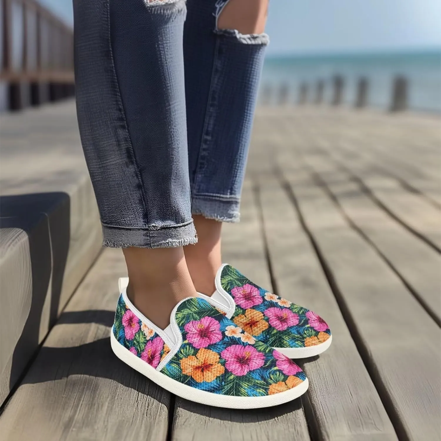 Walking Sneakers Women Lightweight Slip On Sport Shoes Comfortable Breathable Mesh Loafers for Workout US 6-11 White Sole