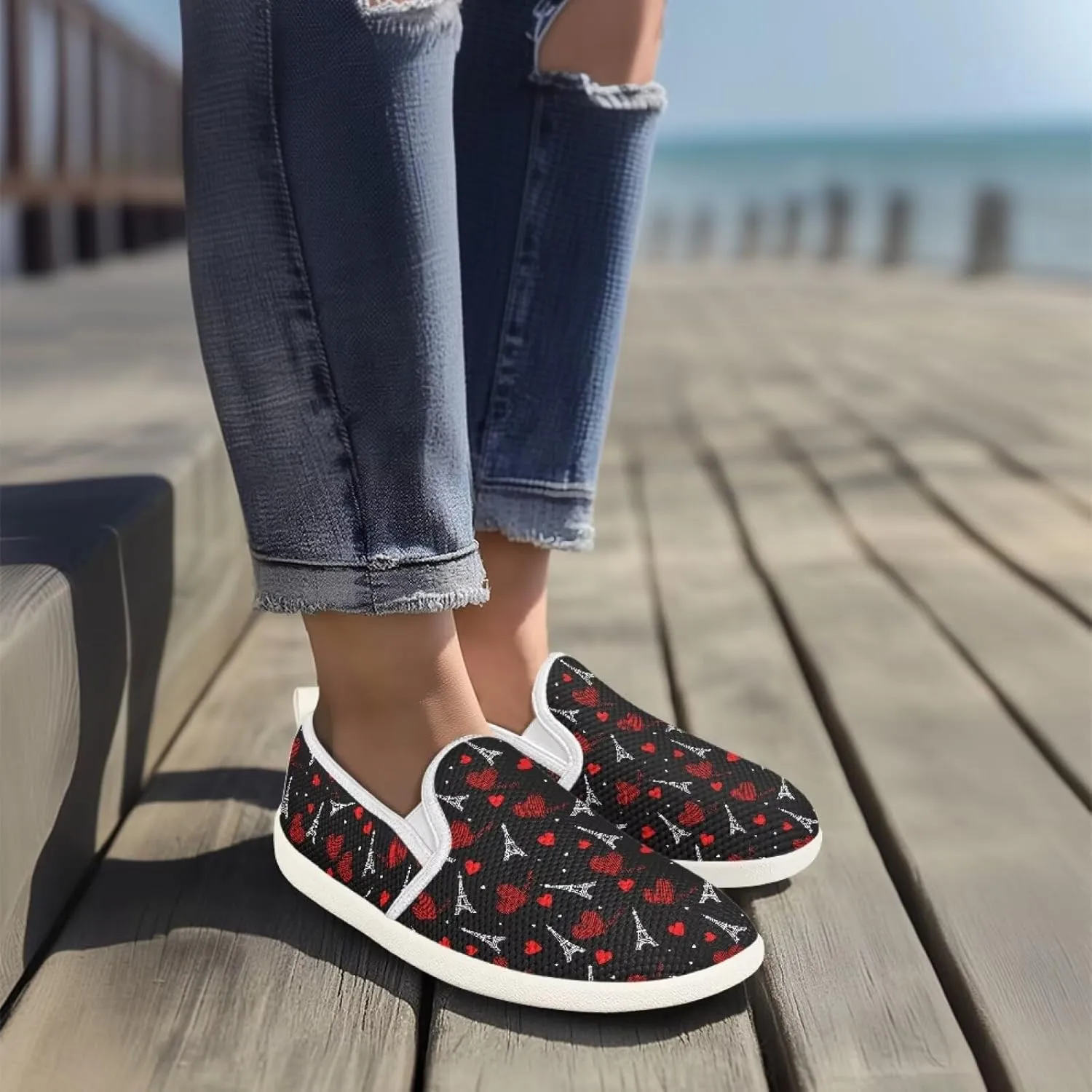 Walking Sneakers Women Lightweight Slip On Sport Shoes Comfortable Breathable Mesh Loafers for Workout US 6-11 White Sole