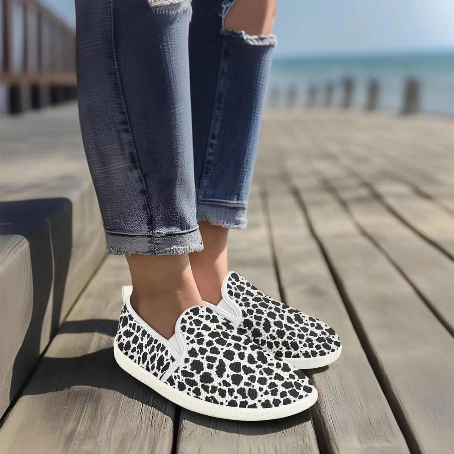Walking Sneakers Women Lightweight Slip On Sport Shoes Comfortable Breathable Mesh Loafers for Workout US 6-11 White Sole