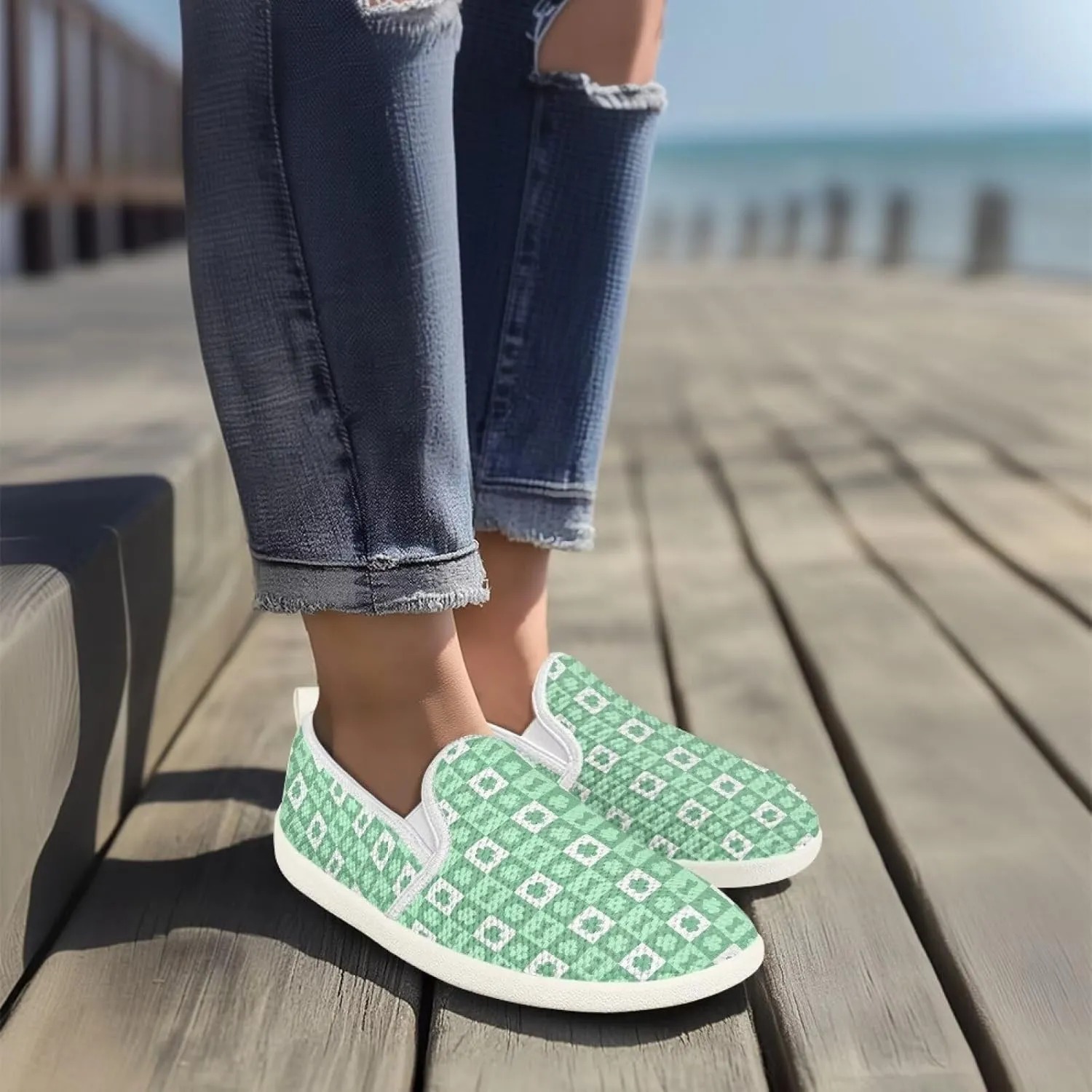 Walking Sneakers Women Lightweight Slip On Sport Shoes Comfortable Breathable Mesh Loafers for Workout US 6-11 White Sole