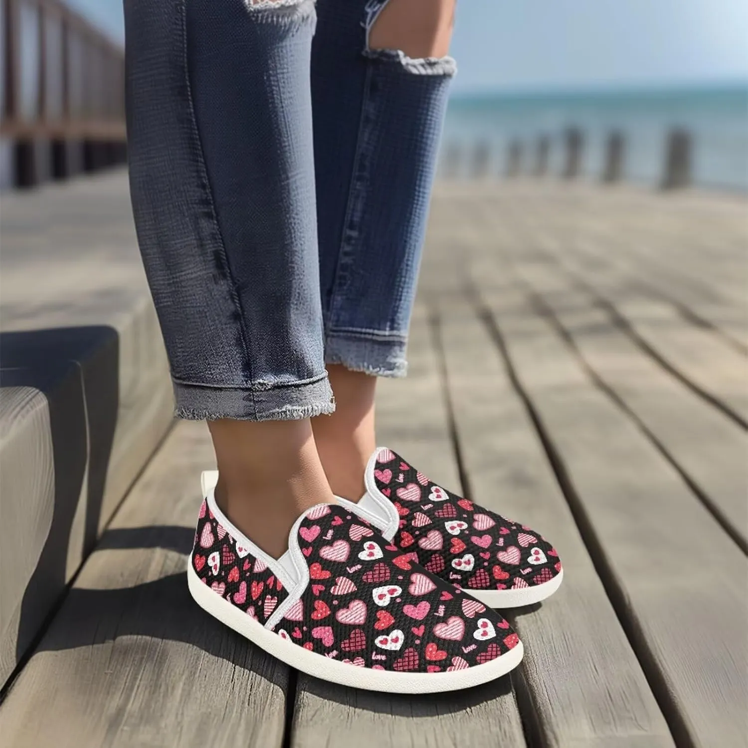 Walking Sneakers Women Lightweight Slip On Sport Shoes Comfortable Breathable Mesh Loafers for Workout US 6-11 White Sole