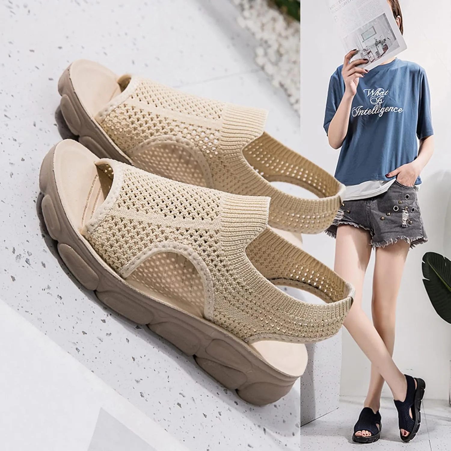 Womens Platform Wedge Sandals Dressy Summer Shoes Comfortable Ankle Strap Open Toe Boho Espadrille Slides for Casual Beach Walking Outdoor Activities Orthopedic Shoes for Women