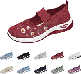 Women's Woven Orthopedic Shoes Breathable Arch Support Walking Sport Non-Slip Shoe Embroidery Footwear Hiking Sneaker