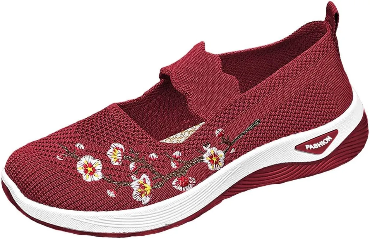 Women's Woven Orthopedic Shoes Breathable Arch Support Walking Sport Non-Slip Shoe Embroidery Footwear Hiking Sneaker