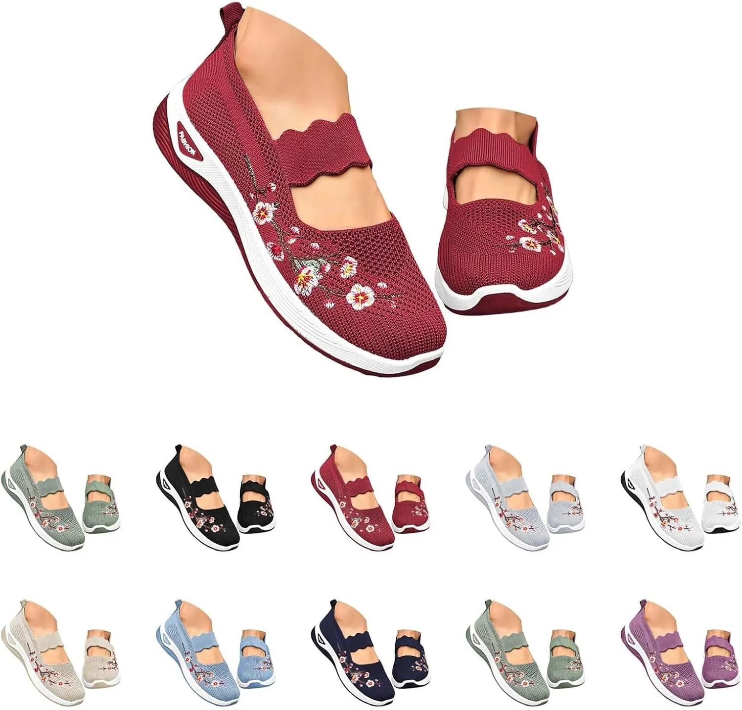 Women's Woven Orthopedic Shoes Breathable Arch Support Walking Sport Non-Slip Shoe Embroidery Footwear Hiking Sneaker