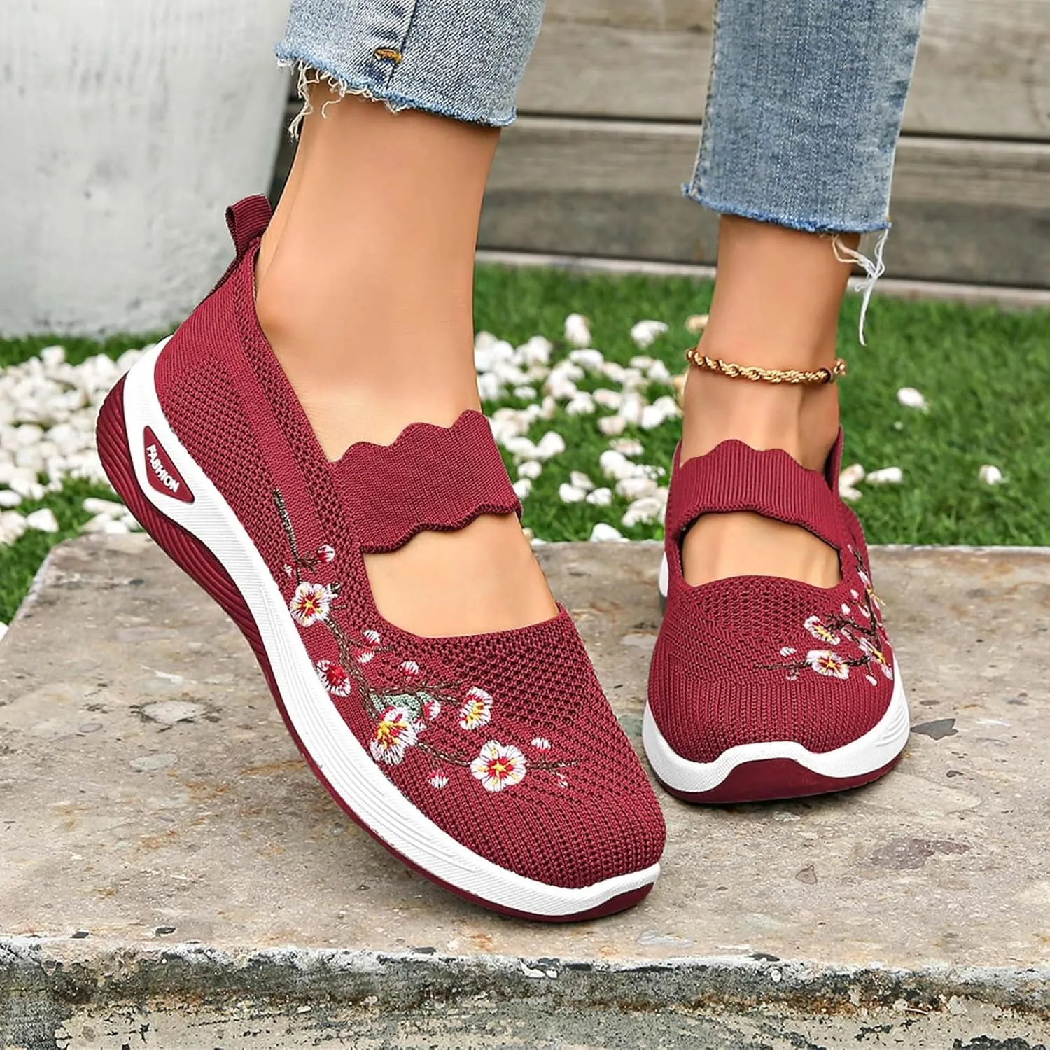 Women's Woven Orthopedic Shoes Breathable Arch Support Walking Sport Non-Slip Shoe Embroidery Footwear Hiking Sneaker