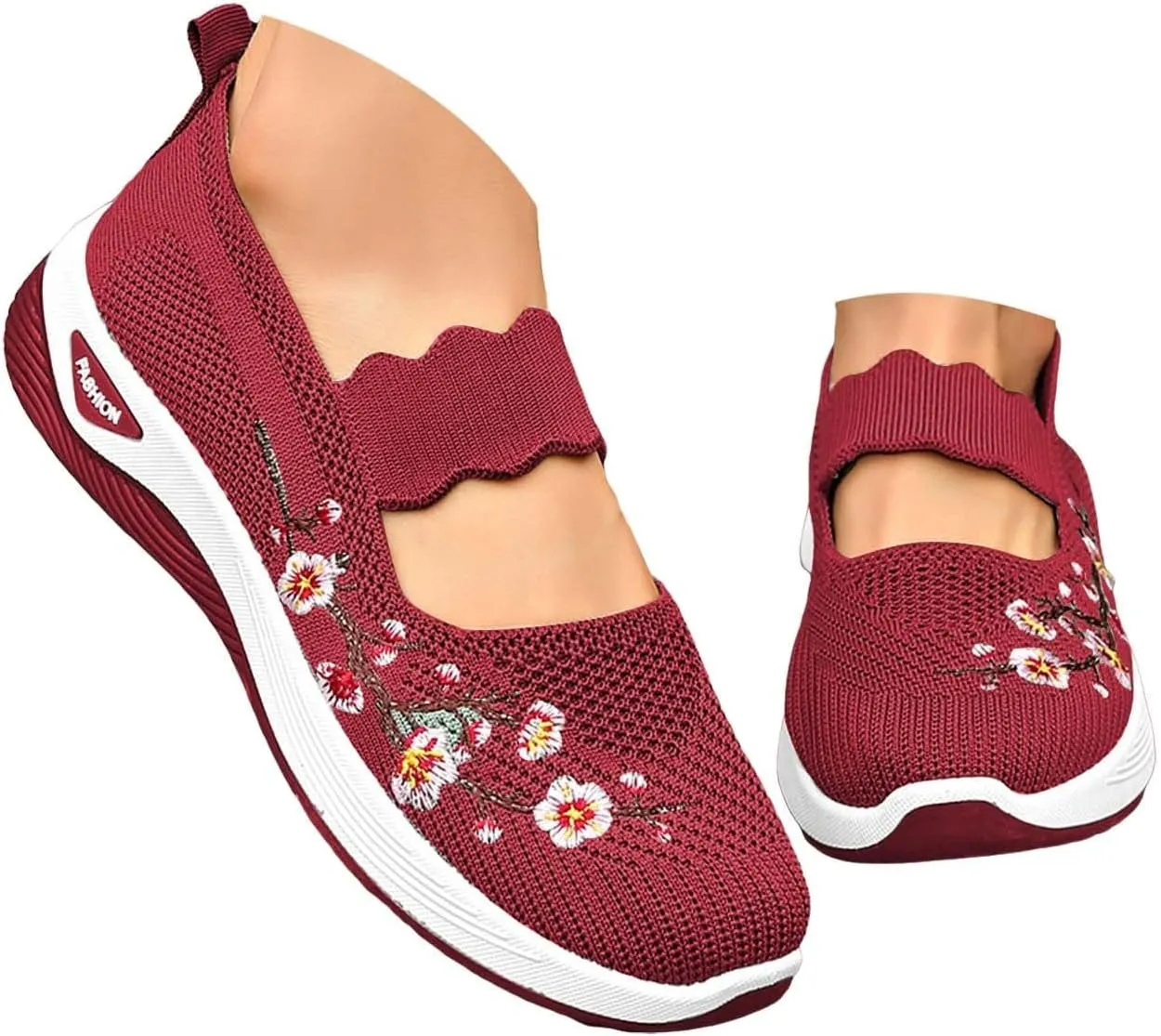 Women's Woven Orthopedic Shoes Breathable Arch Support Walking Sport Non-Slip Shoe Embroidery Footwear Hiking Sneaker