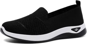 ZWRXW Slip On Orthopedic Sneakers Women Knitted Woven Breathable Soft Shoe Casual Mesh-Comfortable Tennis Shoes Arch Support Diabetic Foam Walking Shoes Workout Athletic Sneakers