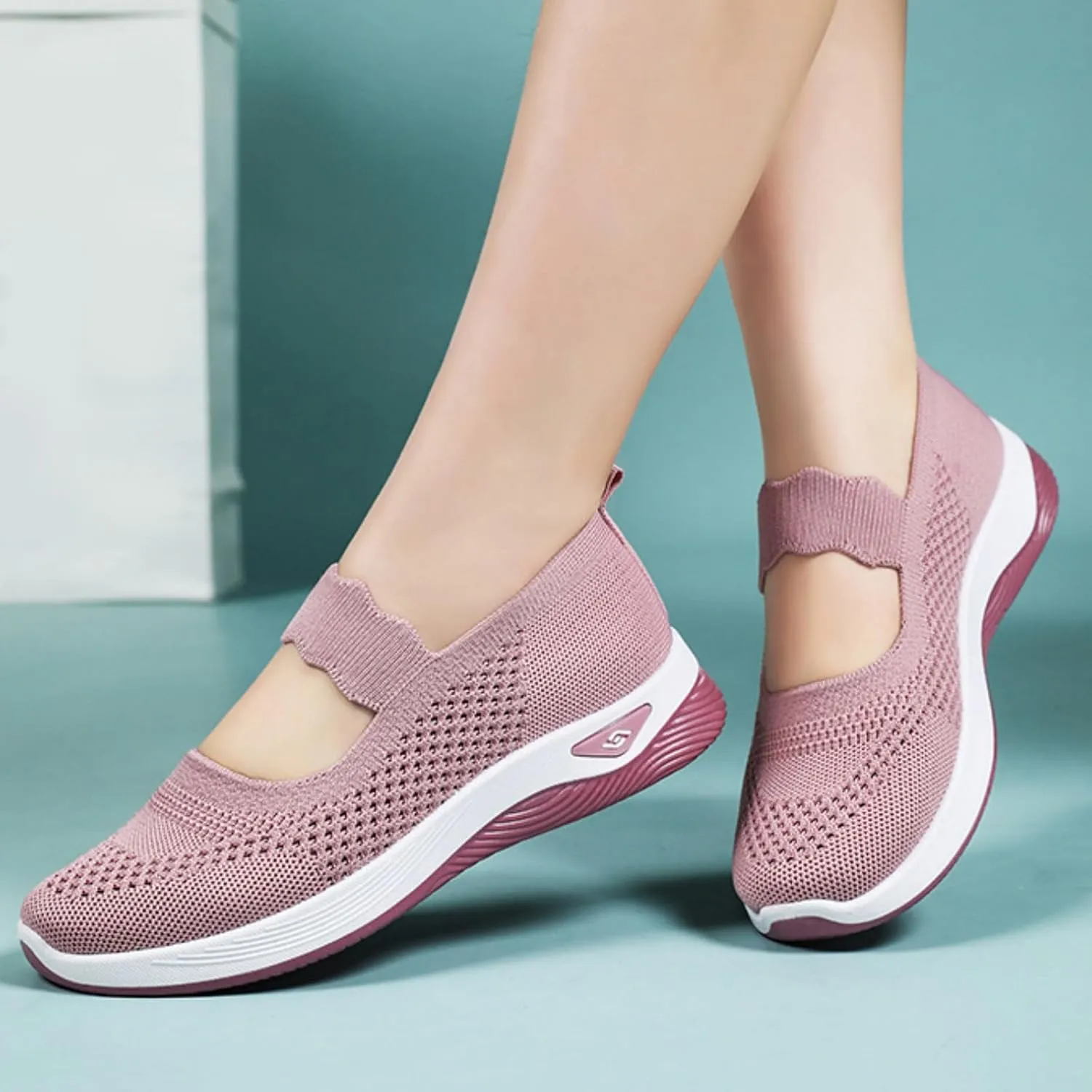 ZWRXW Women's Walking Shoes Wide Width Woven Orthopedic Breathable Soft Shoe Adjustable Go Walk Slip On Shoes with Arch Support Lightweight Comfortable Healthy Footwear for Diabetic