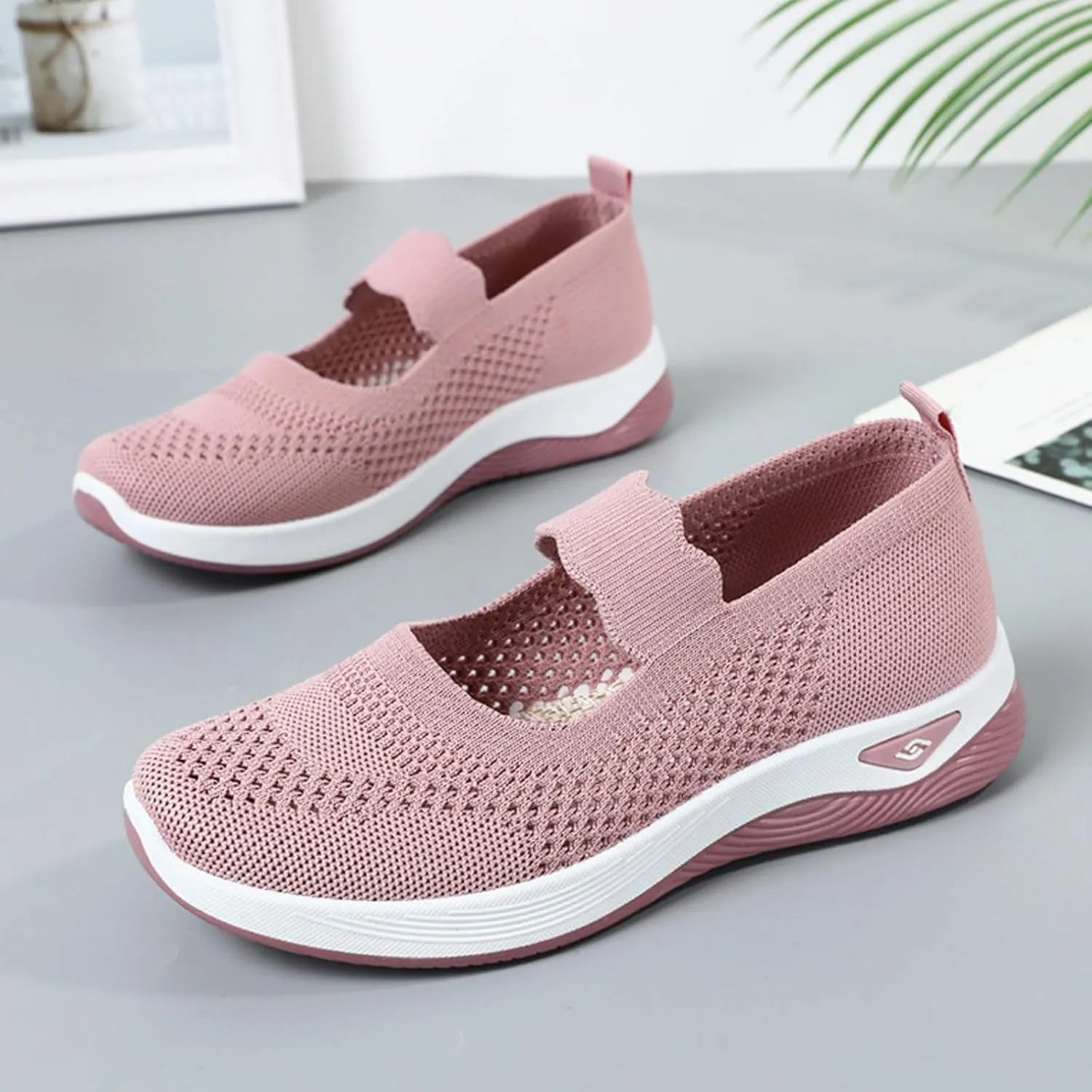 ZWRXW Women's Walking Shoes Wide Width Woven Orthopedic Breathable Soft Shoe Adjustable Go Walk Slip On Shoes with Arch Support Lightweight Comfortable Healthy Footwear for Diabetic