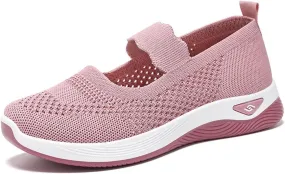ZWRXW Women's Walking Shoes Wide Width Woven Orthopedic Breathable Soft Shoe Adjustable Go Walk Slip On Shoes with Arch Support Lightweight Comfortable Healthy Footwear for Diabetic