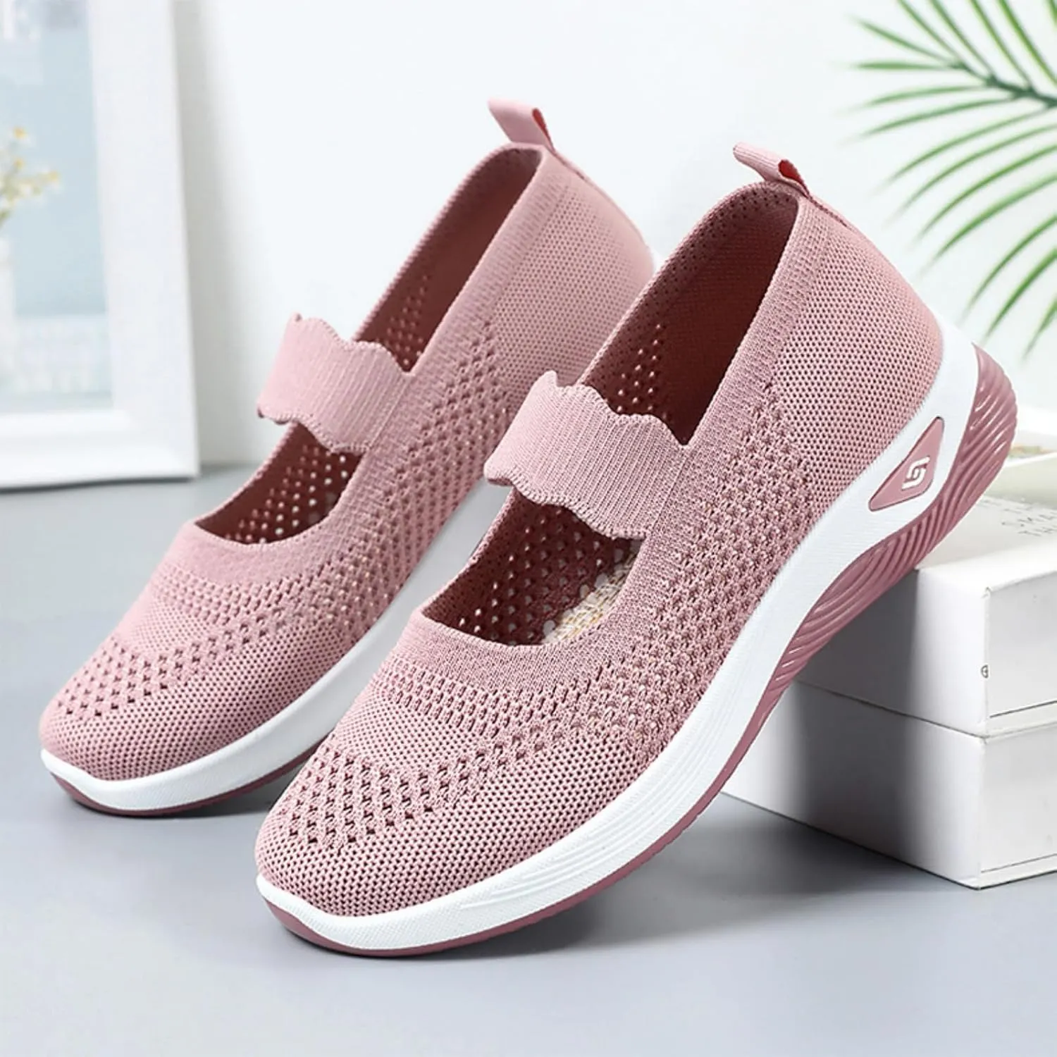 ZWRXW Women's Walking Shoes Wide Width Woven Orthopedic Breathable Soft Shoe Adjustable Go Walk Slip On Shoes with Arch Support Lightweight Comfortable Healthy Footwear for Diabetic