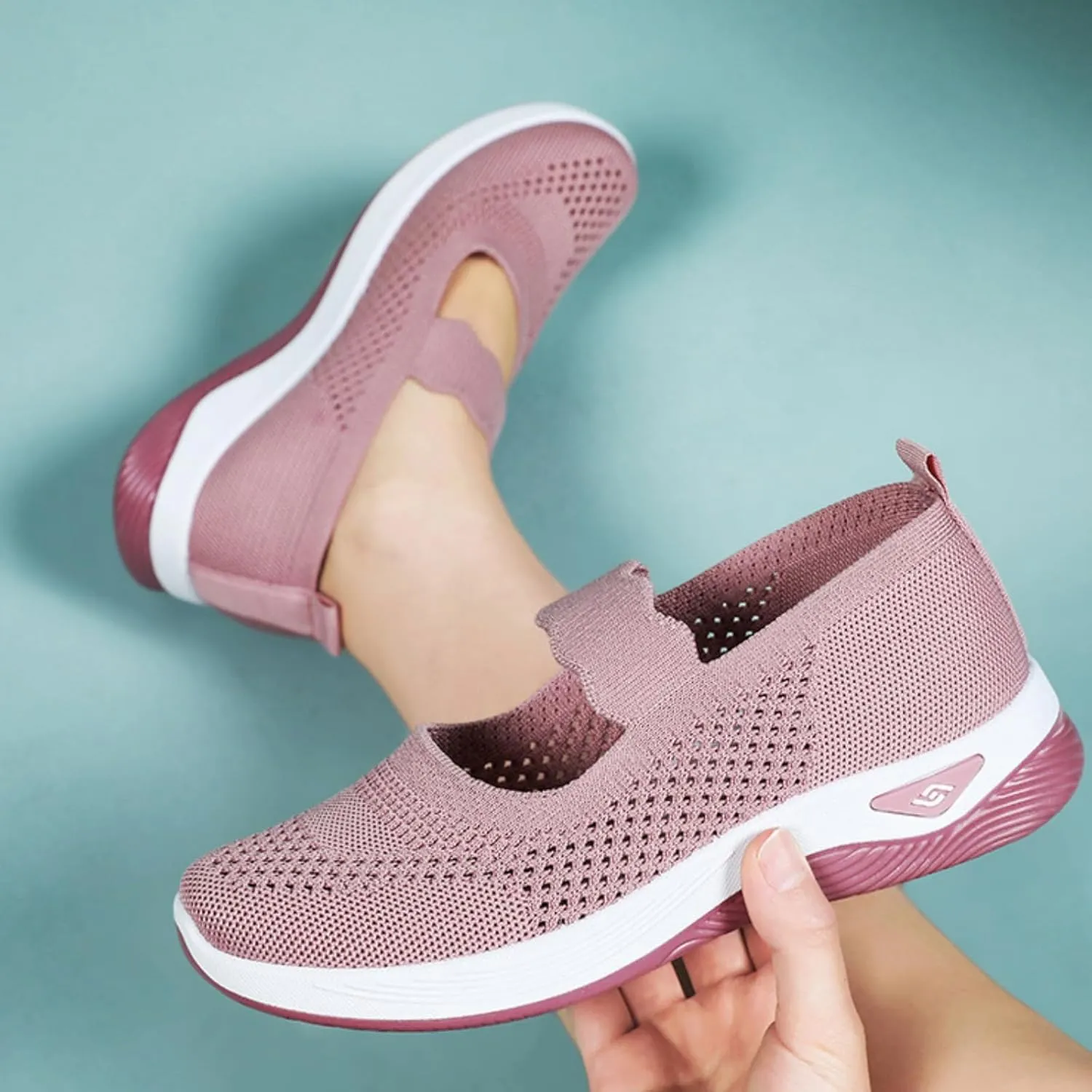 ZWRXW Women's Walking Shoes Wide Width Woven Orthopedic Breathable Soft Shoe Adjustable Go Walk Slip On Shoes with Arch Support Lightweight Comfortable Healthy Footwear for Diabetic