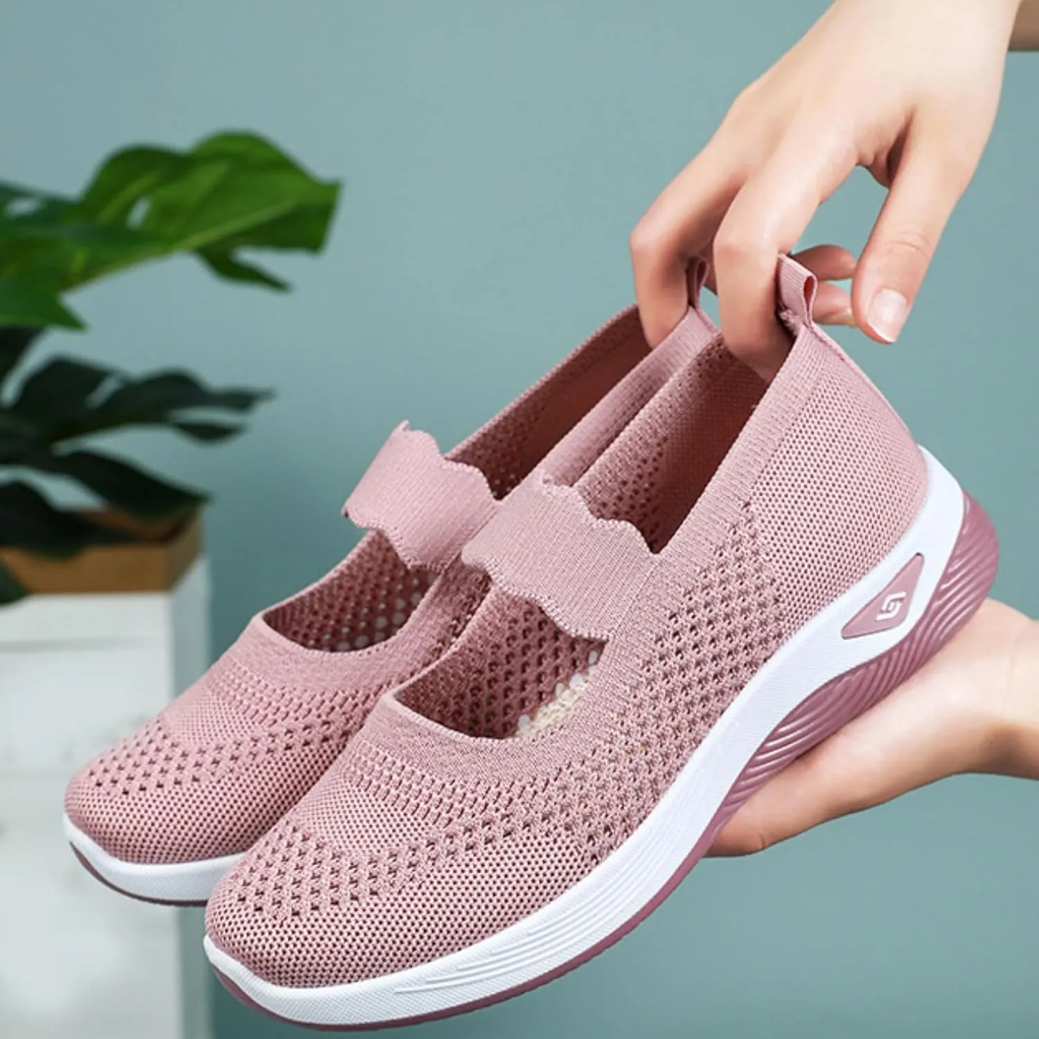 ZWRXW Women's Walking Shoes Wide Width Woven Orthopedic Breathable Soft Shoe Adjustable Go Walk Slip On Shoes with Arch Support Lightweight Comfortable Healthy Footwear for Diabetic