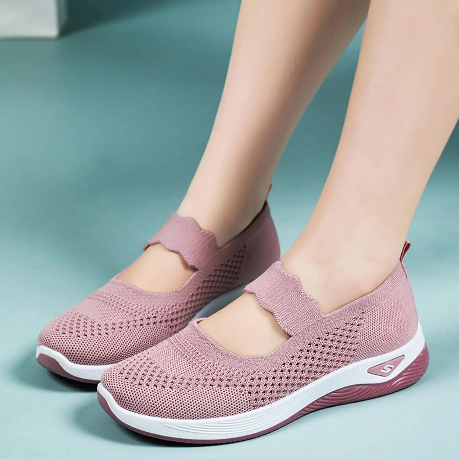 ZWRXW Women's Walking Shoes Wide Width Woven Orthopedic Breathable Soft Shoe Adjustable Go Walk Slip On Shoes with Arch Support Lightweight Comfortable Healthy Footwear for Diabetic